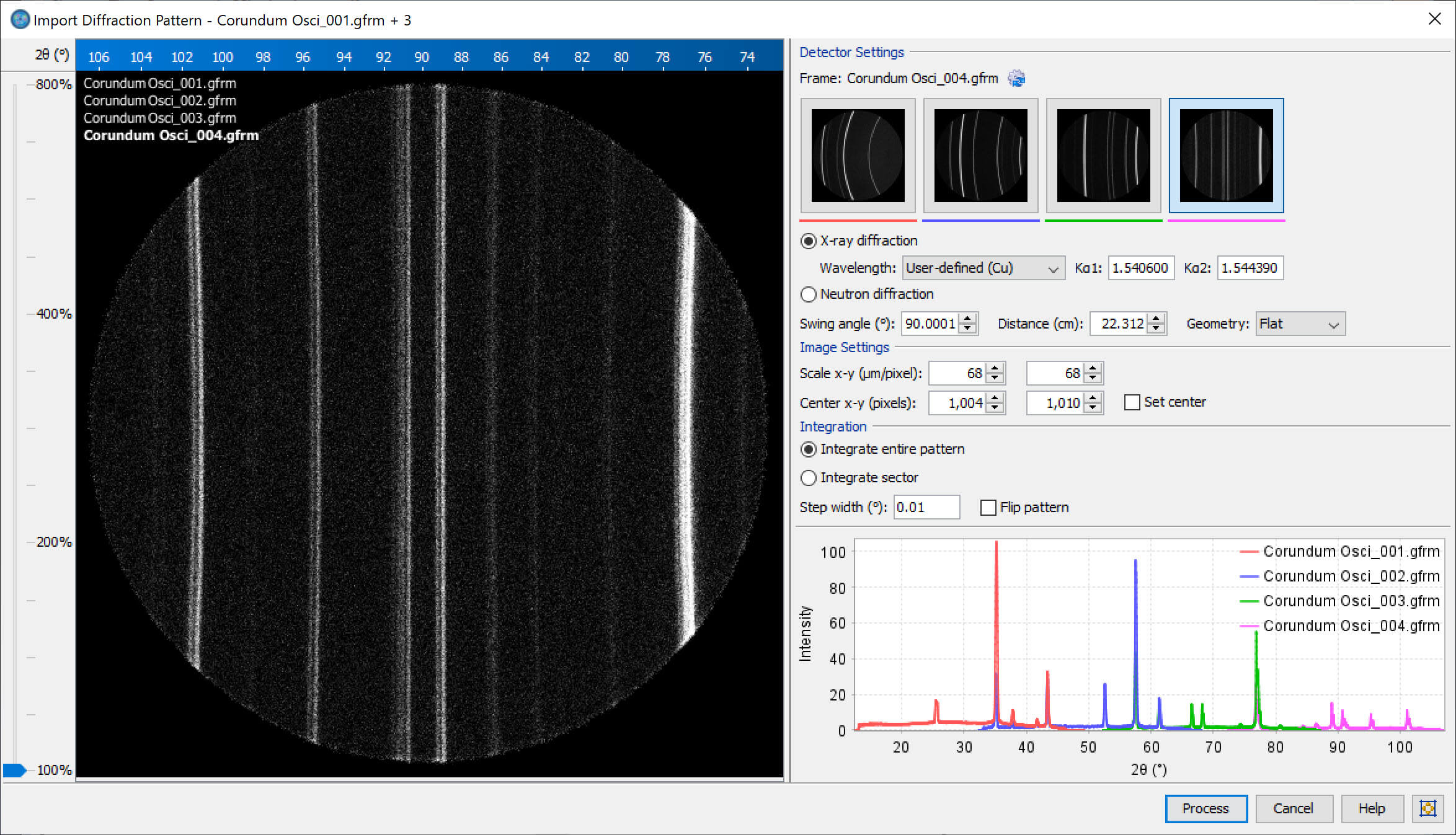 SIeve+ Import Diffraction Pattern