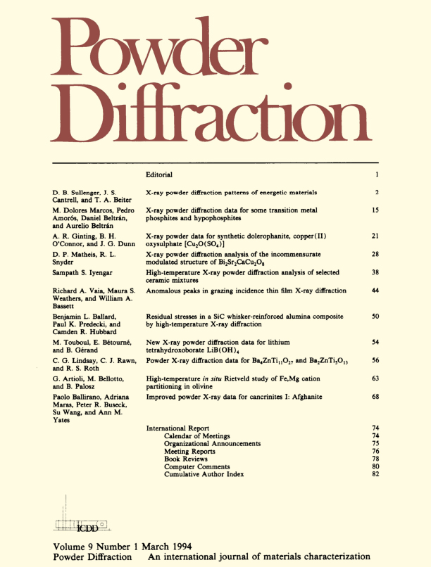 Powder Diffraction Journal Volume 9 Icdd
