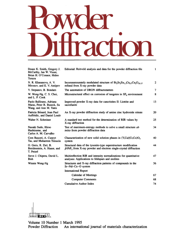 Powder Diffraction Journal – Volume 10